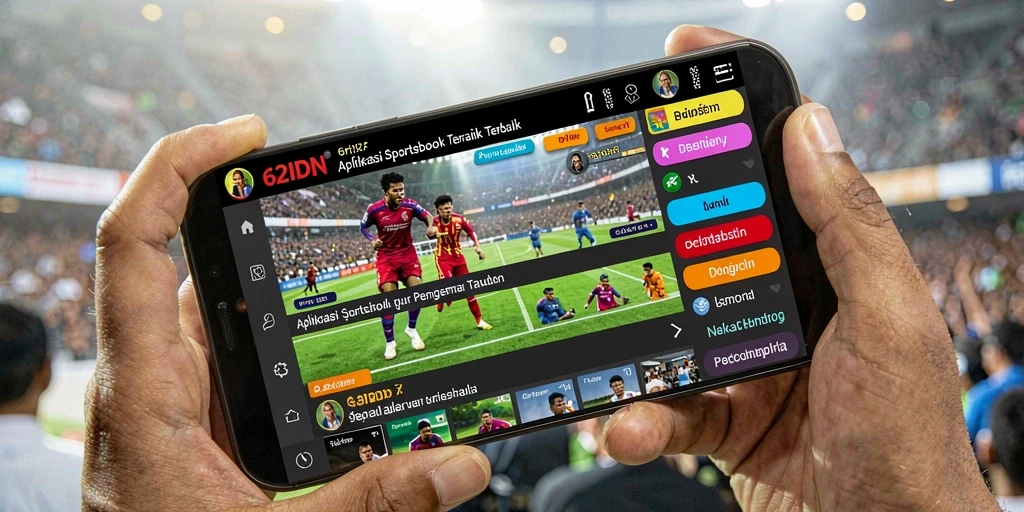 Screenshot utama menunjukkan antarmuka pengguna aplikasi Sportsbook 62IDN.