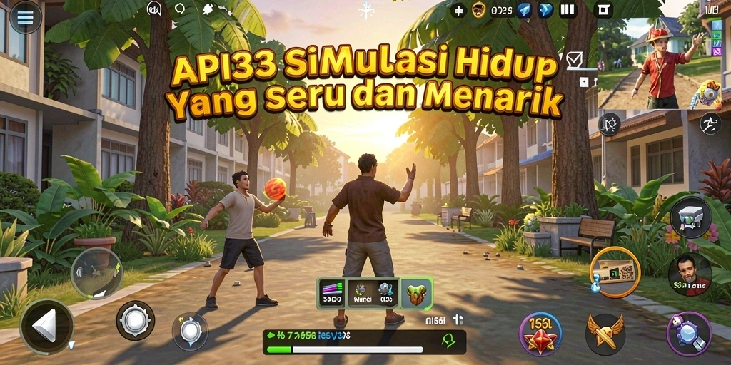 Tampilan gameplay API33 dengan berbagai aktivitas simulasi menarik.