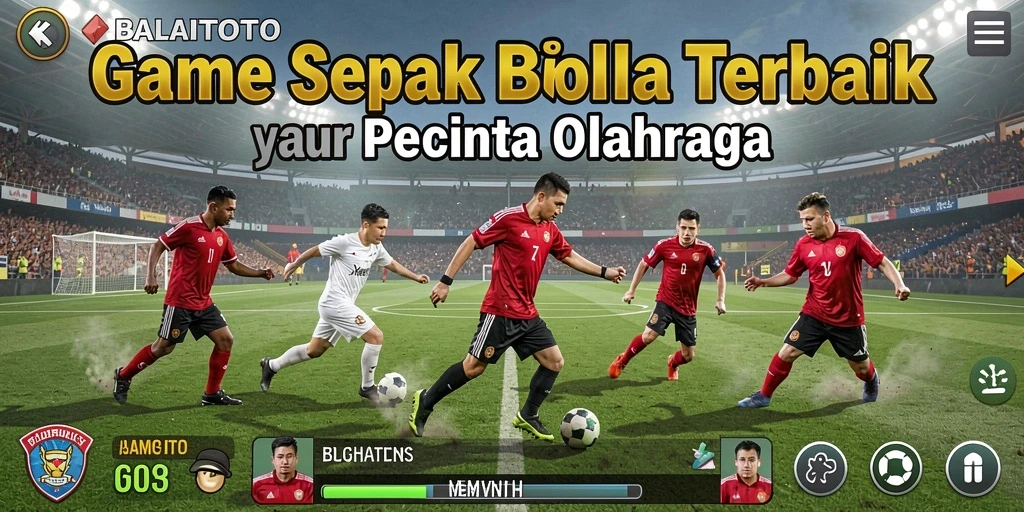Screenshot utama BALAITOTO menampilkan aksi pertandingan sepak bola yang intens.