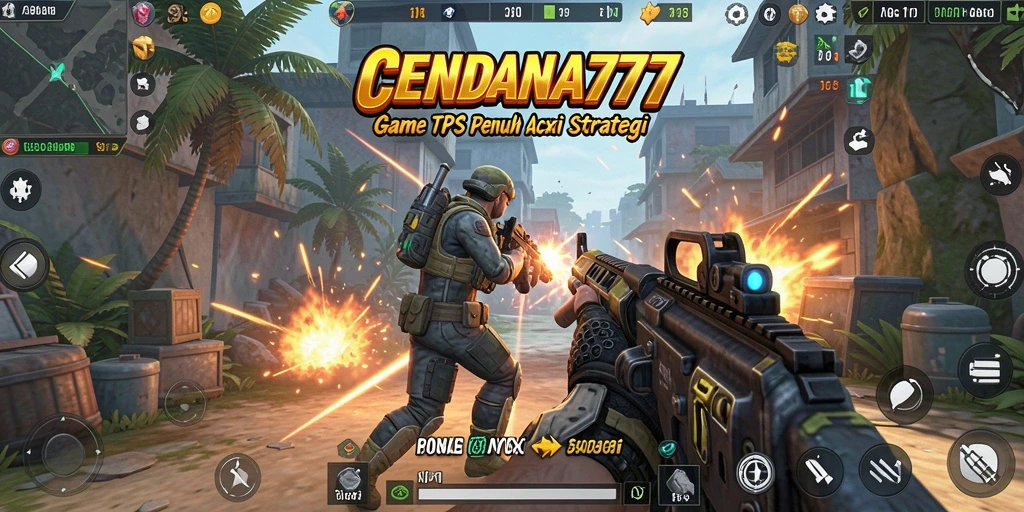 Gambar utama CENDANA777 menunjukkan aksi intens dalam gameplay TPS.