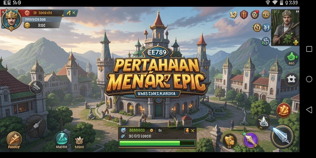 Tangkapan layar gameplay EE789 yang menunjukkan aksi menara pertahanan yang intens.