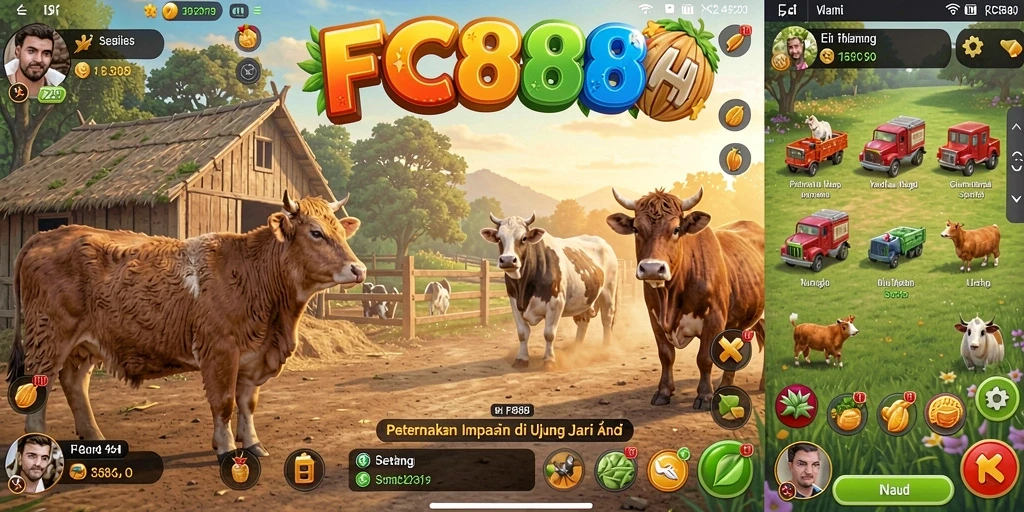 Screenshot FC888 menunjukkan aksi bertani yang seru dan menantang.