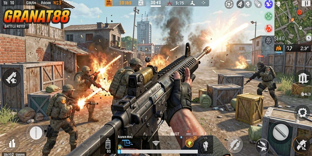 Tampilan mendebarkan dari gameplay Battle Royale di GRANAT88.