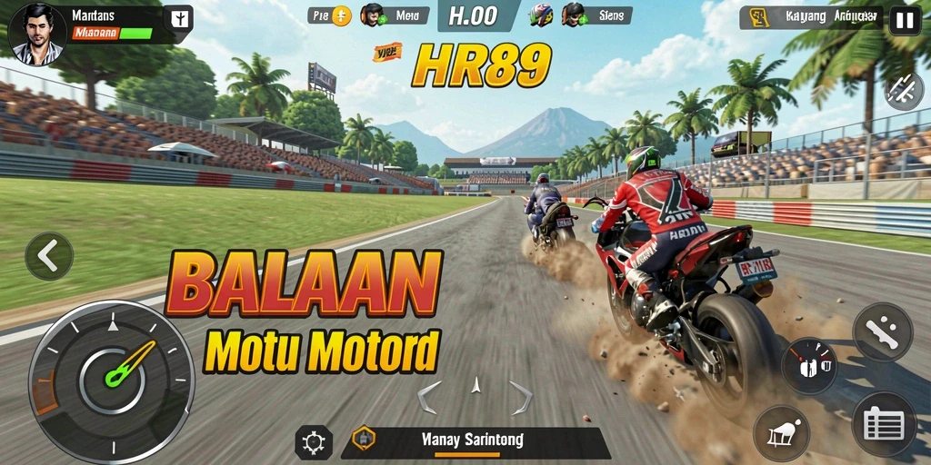 Gameplay mendebarkan dari HR89 saat balapan motor.