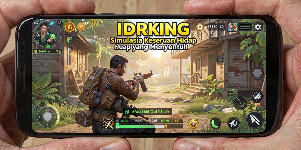 Tampilan gameplay <strong>IDRKING</strong> dengan karakter yang berinteraksi di dunia simulasi.