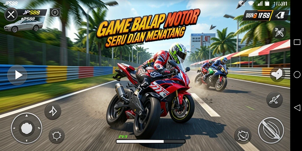 Tampilan gameplay <strong>JPS88</strong> saat balapan motor yang seru di trek yang menantang.