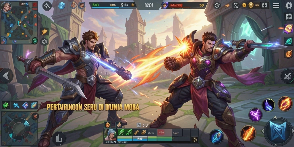 Tangkapan layar KAYA33 menampilkan aksi intens dalam pertarungan MOBA.