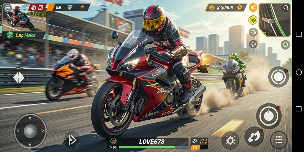 Tampilan menarik dari gameplay balap motor di LOVE678.