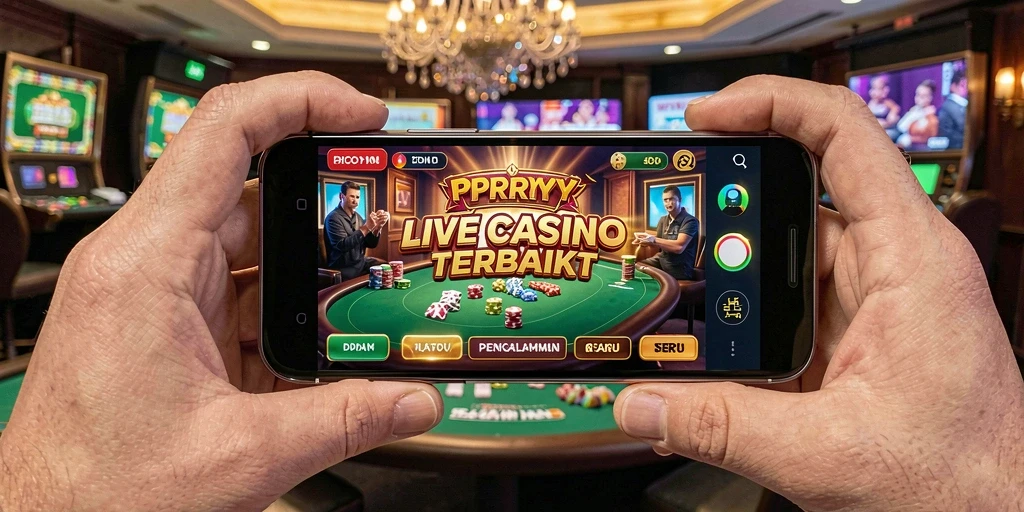Screenshot gameplay PPRRYY menampilkan dealer langsung dan suasana casino yang mendebarkan.