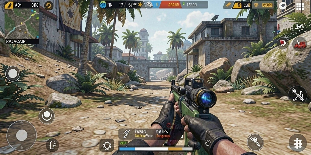 Screenshot gameplay RAJACAIR yang menampilkan pertarungan TPS yang intens.