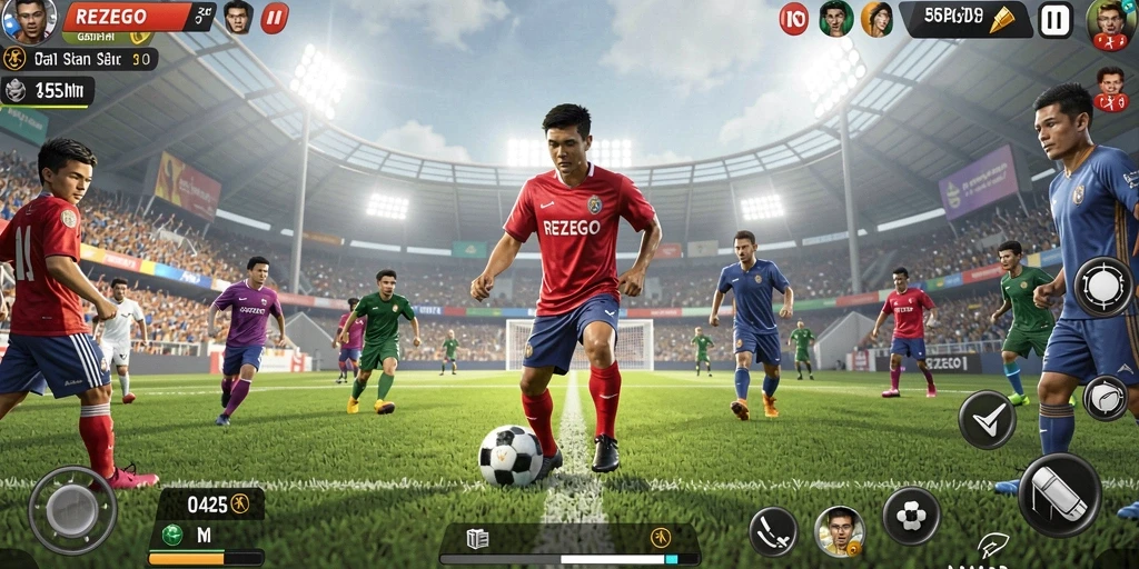 Screenshot gameplay REZEGO menunjukkan aksi seru dalam berbagai pertandingan olahraga.