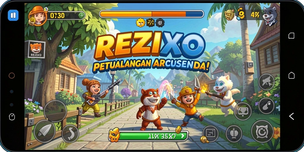 Tampilan gameplay seru dari REZIXO yang penuh warna dan tantangan.
