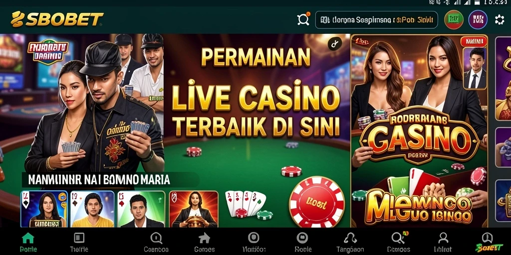 Tampilan gameplay SBOBET yang menampilkan dealer langsung dan suasana kasino.