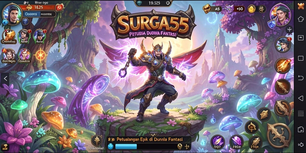 Screenshot gameplay SURGA55 menampilkan aksi pertarungan RPG yang mendebarkan.